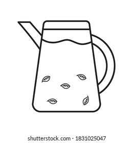 Tea kettle with leaves line style icon design, Time drink breakfast and beverage theme Vector illustration