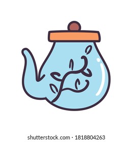 Tea kettle line and fill style icon design, Time drink breakfast and beverage theme Vector illustration