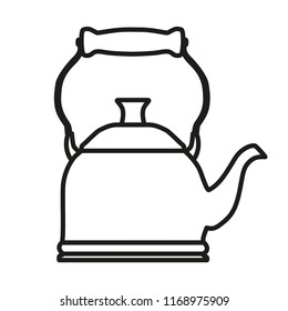 Tea kettle line icon isolated on white background. Outline thin simple appliance vector.