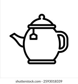 Tea Kettle Line Vector Illustration On White Background.