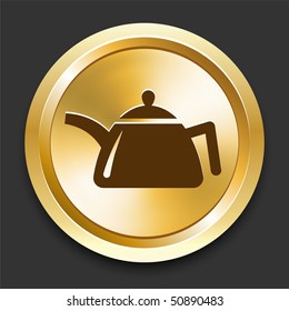 Tea Kettle on Golden Internet Button Original Illustration