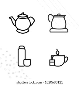 tea kettle, tea pack line icon set