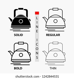 Tea, kettle, teapot, camping, pot Icon in Thin, Regular, Bold Line and Glyph Style. Vector illustration
