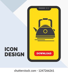 Tea, kettle, teapot, camping, pot Glyph Icon in Mobile for Download Page. Yellow Background