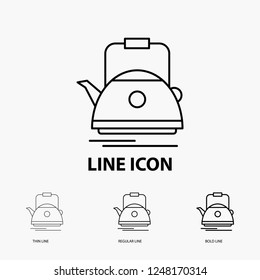 Tea, kettle, teapot, camping, pot Icon in Thin, Regular and Bold Line Style. Vector illustration