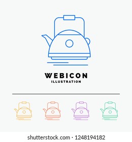 Tea, kettle, teapot, camping, pot 5 Color Line Web Icon Template isolated on white. Vector illustration