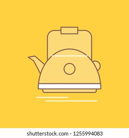 Tea, kettle, teapot, camping, pot Flat Line Filled Icon. Beautiful Logo button over yellow background for UI and UX, website or mobile application