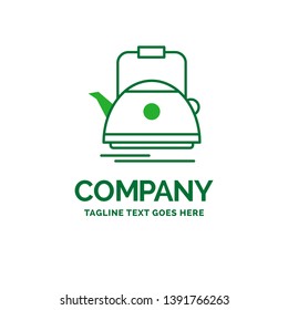 Tea, kettle, teapot, camping, pot Flat Business Logo template. Creative Green Brand Name Design.