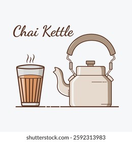 Tea kettle of Vector illustration. Indian traditional tea kettle with hot tea Vector. Kettle vector.