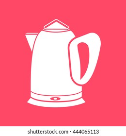 Tea Kettle white icon on magenta color background. Eps-10.