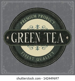 tea label design green frames coffee vintage green tea label grunge style tea label design green frames coffee classic machine edge cafe sign ornate vintage classical swirl flag painting swirling twir