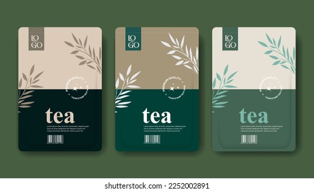 Tea label designs set vector packaging design layouts modern design typography sachet illustration