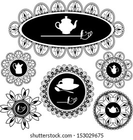 tea lacy labels black silhouettes