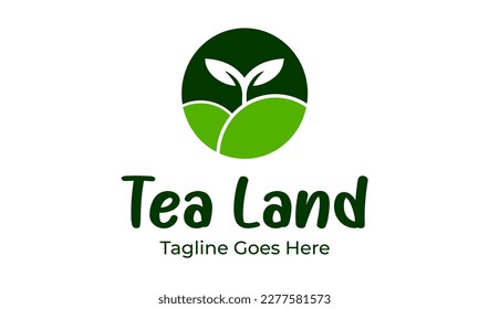 Tee-Land-Logo-Design-Vorlage mit Teesymbol und Land. Perfekt für Geschäftsreisende, Firmen, Restaurants, mobile Anwendungen, etc.