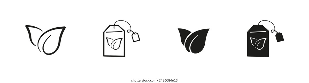 Tea leaf and bag vector icon. Teabag and leaves icons.