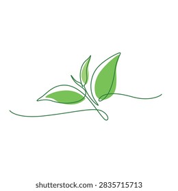 Tea Leaf Bud - One Continuous Line Drawing Vector Illustration, Minimalist Herbal Botanical and Organic Tea Concept