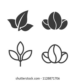 Tea leaf and coffee beans icons vector images