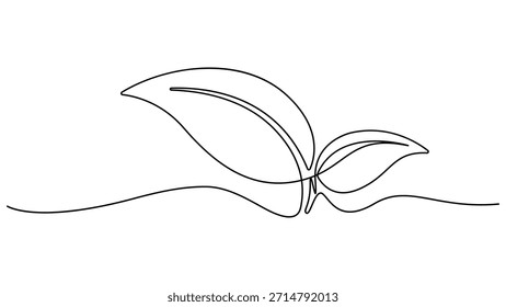 Teeblatt durchgehende einzeilige Zeichnung. Einzeilige Zeichnung gesunde Bio-Teeblätter für Plantage Logo Identität. Modernes durchgehendes Teeblatt in einzeiliger Zeichnung, Vektorgrafik.