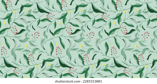 Tea leaf cute design illustration. Herb leaf seamless pattern. Design for food and drink. Find fill pattern on swatches