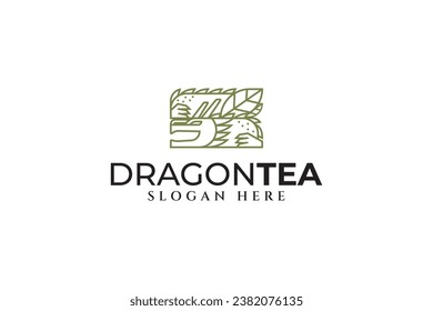 hoja de té con estilo de arte de línea de dragón plantilla de diseño de logotipo moderno