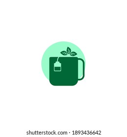 tea leaf and glass vector illustration for green tea icon, symbol or logo