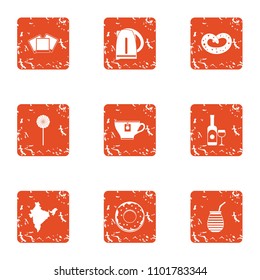 Tea leaf icons set. Grunge set of 9 tea leaf vector icons for web isolated on white background