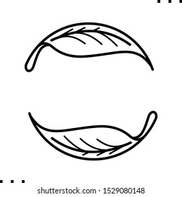 Tea leaf line art icon.  Black  aesthetic contour of two leaves.