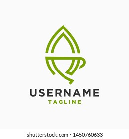 tea leaf logo design inspiration . tea cup leaf logo template . cup of tea logo design . tea cafe logo