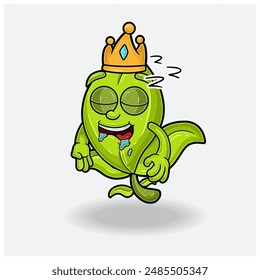 Dibujo animado del personaje de la mascota de la hoja de té con expresión del sueño. Para marca, etiqueta, embalaje y producto. Ilustración vectorial