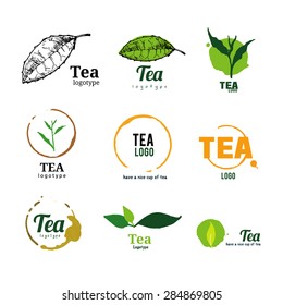 Tea leaf shop logo set illustration