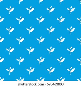 Tea leaf sprout pattern repeat seamless in blue color for any design. Vector geometric illustration