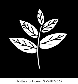 Tea leaf vector illustration, tea leaves clip art, white on black background