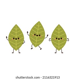 Tea leaves character. tea leaves on white background. wallpaper. Matcha character design.