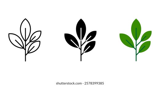 Tea leaves icon. Green tea crop sign. Organic Herb symbol. Plant branch illustration. Springtime seedling pictogram.