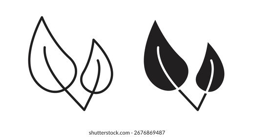 Tea leaves icon on white background. icon set in black outline and fill