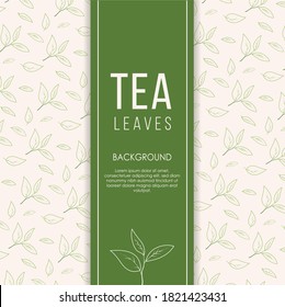 Tea leaves line art background in hand drawn style Vector. Design for packaging, drink menu, aromatherapy and tea products. With place for text.