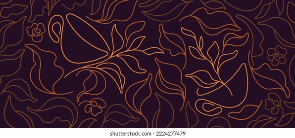 Tea leaves. Linear abstract background. Aroma drink, graphic cup. Texture nature pattern for organic shop