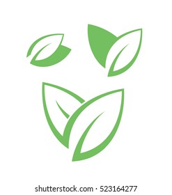 Tea leaves on white background. Green tea. Icon set