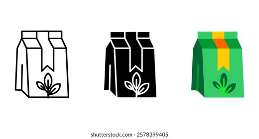 Tea leaves package icon. Tea crop symbol. Black, green tea or matcha container.