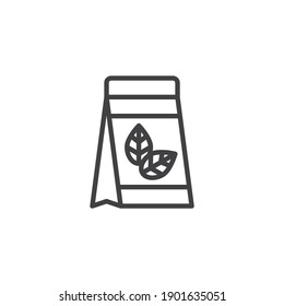 El té deja el icono de la línea de embalaje. signo de estilo lineal para concepto móvil y diseño web. Icono del vector de contorno del paquete de té de hierbas. Símbolo, ilustración del logotipo. Gráficos vectoriales
