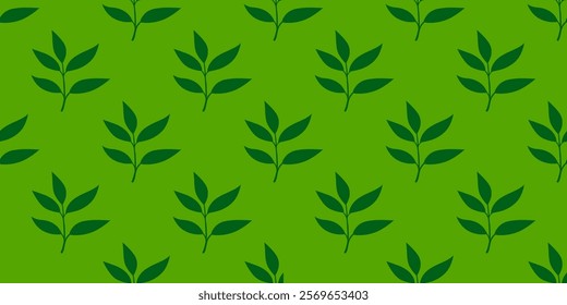 tea leaves pattern background. green leaves vector pattern background. Green tea leaf seamless pattern. silhouette leaf background.