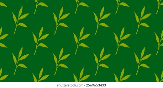 tea leaves pattern background. green leaves vector pattern background. Green tea leaf seamless pattern. silhouette leaf background.