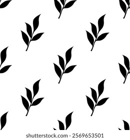 tea leaves pattern background. green leaves vector pattern background. Green tea leaf seamless pattern. silhouette leaf background.