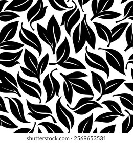 tea leaves pattern background. green leaves vector pattern background. Green tea leaf seamless pattern. silhouette leaf background.