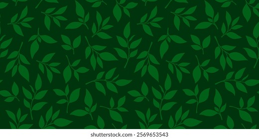 tea leaves pattern background. green leaves vector pattern background. Green tea leaf seamless pattern. silhouette leaf background.