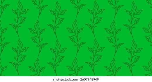 tea leaves pattern background. green leaves vector pattern background. Green tea leaf seamless pattern. seamless patterns with green leaves of tea.