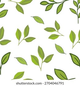folhas de chá plano de fundo padrão. verde folhas vetor plano de fundo. Padrão sem emenda de folha de chá verde. padrões sem emenda com folhas verdes de chá