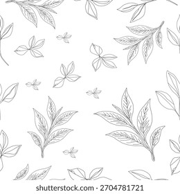 Fondo de patrón de hojas de té. Fondo de patrón de Vector de hojas verdes. Modelo inconsútil de la hoja de té verde. patrones inconsútiles con las hojas verdes del té