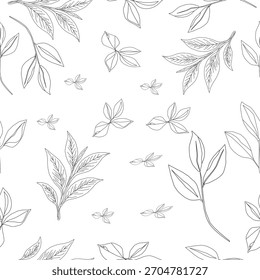 Fondo de patrón de hojas de té. Fondo de patrón de Vector de hojas verdes. Modelo inconsútil de la hoja de té verde. patrones inconsútiles con las hojas verdes del té