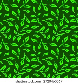 Fondo de patrón de hojas de té. Fondo de patrón de Vector de hojas verdes. Modelo inconsútil de la hoja de té verde. patrones inconsútiles con las hojas verdes del té.